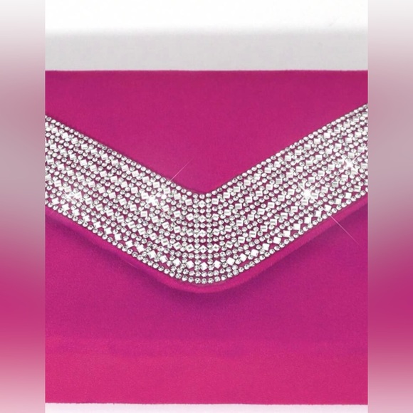 Glittering Rhinestone Envelope Bag Pink Lady Evening Clutch Handbag - Picture 6 of 6
